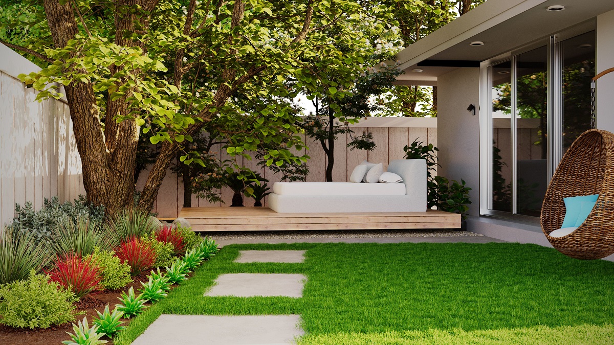 backyard featuring a day bed and an egg swing chair